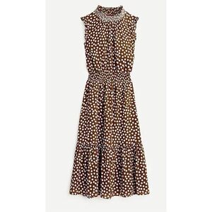 J.Crew Smock Waist Polka Dot Midi Dress In Pecan Ivory Size M NWT